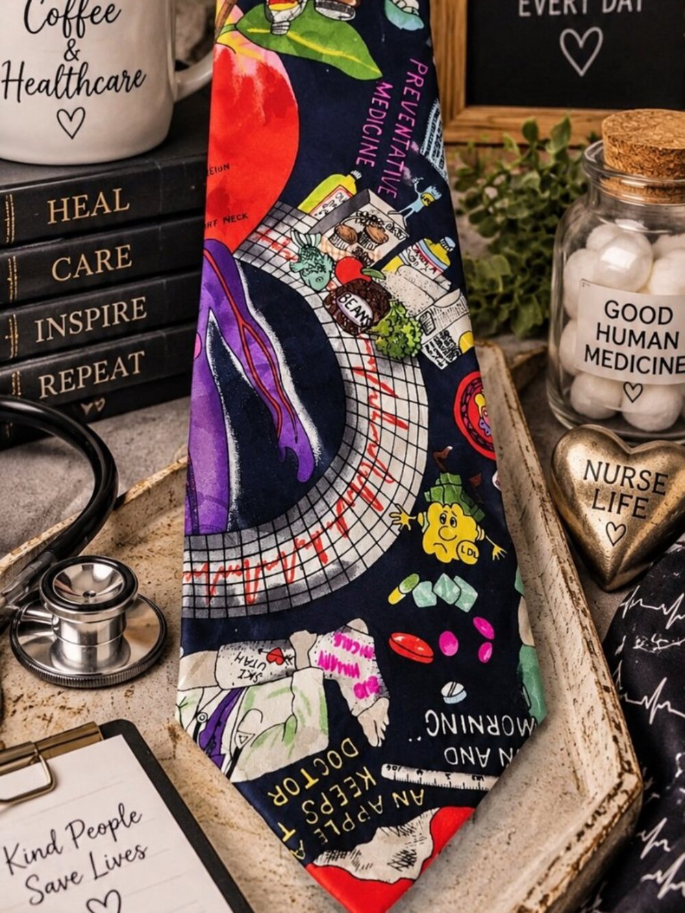 VTG 1991 Nicole Miller Silk Medical Theme Novelty Tie Doctor Nurse Medicine